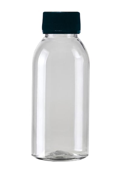 100 Adet - 100ml Plastik Şeffaf Oval Boyunlu Şişe, Boş Düz Siyah Kapaklı Pet Şişe