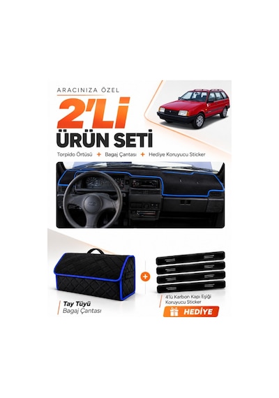 E-biz Lada Samara Enjeksiyonlu 1990-2004 Uyumlu Torpido + Tay Tüyü Çanta - Siyah-mavi - Ld002