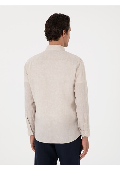 Cacharel Bej Regular Fit %100 Keten Gömlek