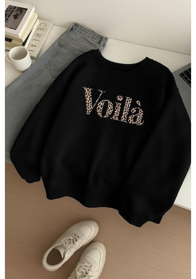 Benroma 3 İplik Penye Voila Baskılı Unisex Sweatshırt SIYAH