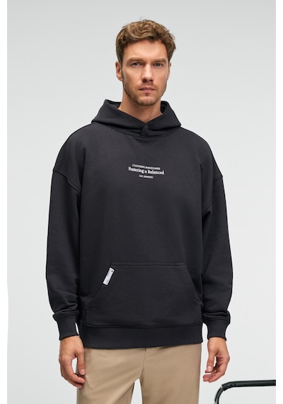 Grimelange CLAY Erkek %100 Pamuk Kapüşonlu Çıtçıtlı Baskılı Cebi Süs Etiketli Antrasit Sweatshirt