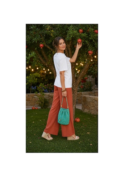 Modi Green Unisex Regular Fit Süprem Sıfır Yaka Kısa Kollu Tişört - Beyaz