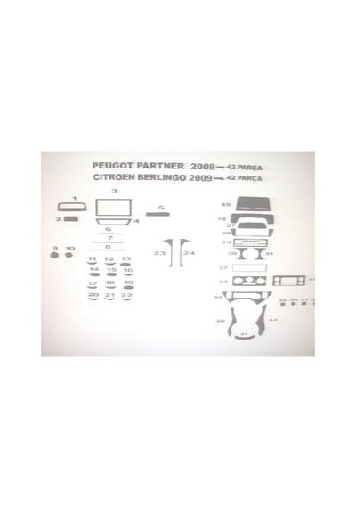 Peugeot Partner Tepee 2009-2018 42 Parça Torpido Kaplama Renk Karbon