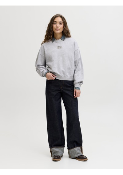 Jack & Jones Kadin Sirt Baskili Sweatshirt - Gia - 12290097 Light Grey Melange Jack & Jones Kadin Sirt Baskili Sweatshirt - Gia - 12290097 Light Grey Melange