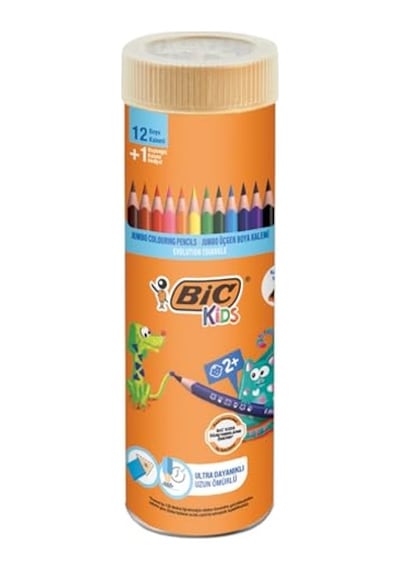 Bıc Kids Evolution Üçgen Jumbo Boya Kalemi 13'lü Metal Tüp, Üçgen Tasarım, Kıymık Oluşturmaz, Çiğnemeye Karşı Dayanıklı 124-Pembe