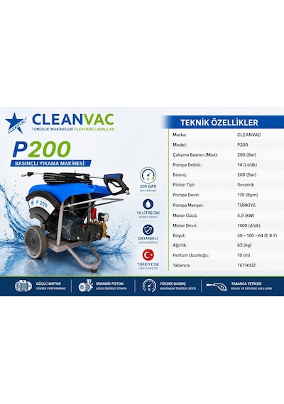 Cleanvac P-200 Soğuk Yüksek Basınçlı Yıkama Makinesi