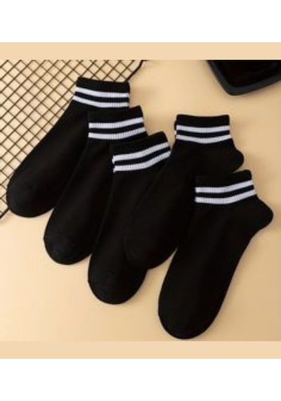 Trampler Kısa Çemberli Kolej Unisex Çorap Patik 5 Çift Siyah