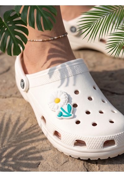 Croco Crocs Ve Terlik Uyumlu Papatya Jibbitz Süs 5'li Paket Beyaz - Yeşil