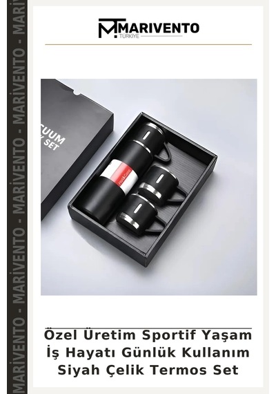 Özel Üretim Sportif Yaşam İş Hayatı Günlük Kullanım Siyah Çelik Termos Set Çok Renkli
