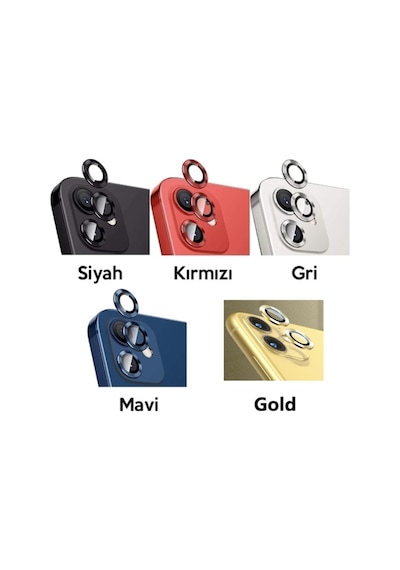 Apple Uyumlu iPhone 12 Mini Kamera Koruyucu Lens Mercek Metal Çerçeveli 2li Set Gold Altın