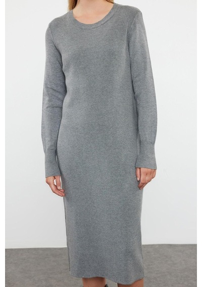 Ersefa Moda Stil Regular Dik Yaka Maxi Boy Triko Premium İplik Özel İpli Antrasit