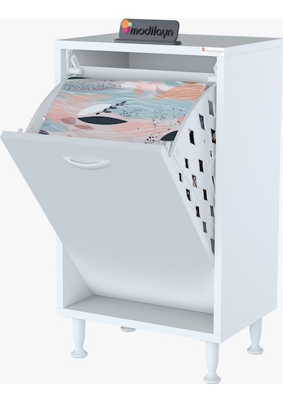 Söke 50 X 75 X 32,5 Cm Kirli Çamaşır Sepetli Dolap Çok Amaçlı Dolap Banyo Dolabı Beyaz