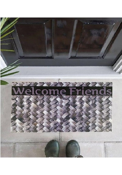 Giz Home Mozaik Kapı Paspası 45*75 Welcome Friends Örgü-004232