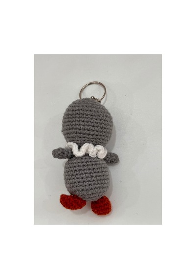 Amigurumi Penguen Anahtarlık - El Yapımı Örgü Figür Gri Gri