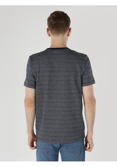 Colin'S Regular Fit Bisiklet Yaka Çizgili Lacivertvert Erkek Kısa Kol Tişört Cl1062939_Q1.V2_Nav