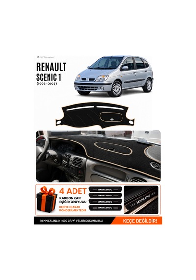 Renault Scenıc 1 1996-2003 Uyumlu Torpido Örtüsü, Torpido Kılıfı - Siyah Bej
