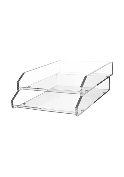 Şeffaf Akrilik Çift Harf Tepsisi, 2 Katlı İstiflenebilir Masa Düzenleyici, Önden Yükleme, 26,9 Cm X 35,3 Cm X 12,2 Cm, Kaymaz Ayaklar, Ofis Organizatörü, Masa Aksesuarı
