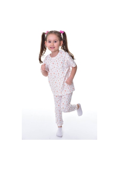 Kız Çocuk Yazlık Pamuklu Pijama Takımı Çiçek Desenli, Kısa Kollu, Konforlu Kırık Beyaz Kız Çocuk Yazlık Pamuklu Pijama Takımı Çiçek Desenli, Kısa Kollu, Konforlu Kırık Beyaz