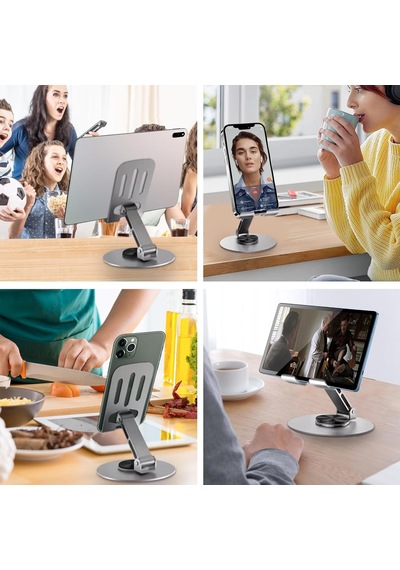 Tr Her Açı İçin Ayarlanabilir Açıya Sahip Döner Masaüstü Metal Telefon Tablet Tutucu, 2 Adet Gri-gri Genel