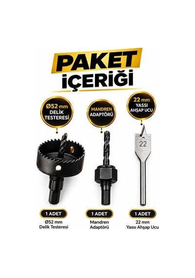 3 Parça Kilit Montaj Seti Ahşap Uç Kapı Kilit Açma