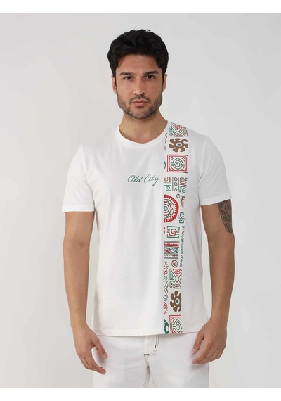 Dufy Ekru Erkek Slim Fit Desenli O Yaka Tshirt - 105309-ekru Ekru