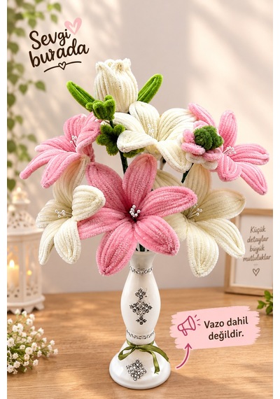 Vazo İçin Pembe Ve Beyaz Buket Vazo Dahil Değildir Pembe - 937324317 Pembe