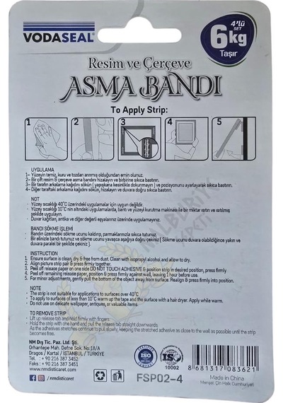 Vodaseal Resim Ve Çerçeve Asma Bandı 6 Kg. - Şeffaf - 4 Adetli Set