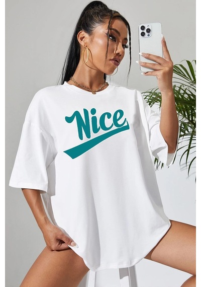 Uyguntarz Unisex Nice Tasarım Tshirt Beyaz1