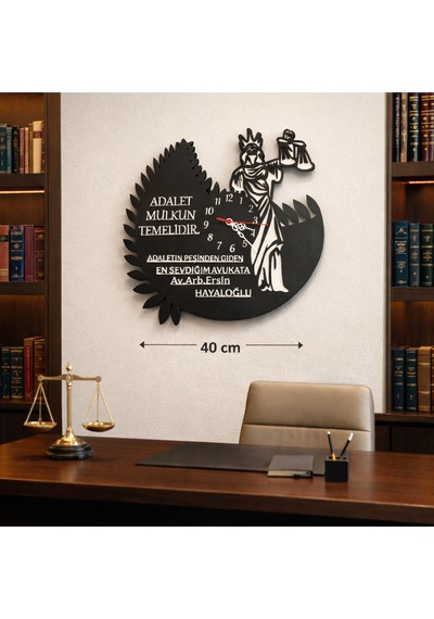 Avukat Duvar Saati 40 Cm Kişiye Özel No 3005 Siyah