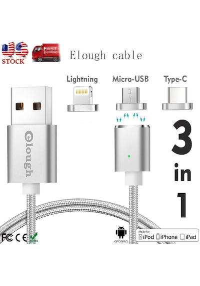 Alfais 4910 Apple Uyumlu iPhone Lightning Samsung Micro Usb Type-C Mıknatıslı Şarj Kablosu