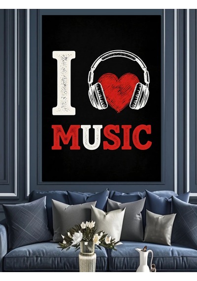 Ahşap Tablo Müzik Sever Kalp Kulaklık Logosu