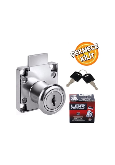 Ugr Kare Mobilya Çekmece Dolap Kilidi Nikel Krom 2 Anahtarlı Kilit 4x4 Cm 22 Mm