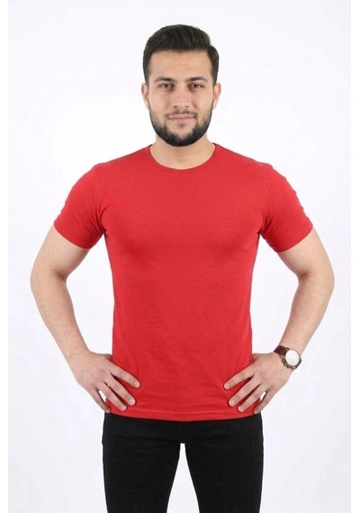 Freedom Storee Erkek Basic Tişört Bisiklet Yaka Kısa Kol Günlük Yazlık Slim Fit T-shirt - Kırmızı Çok Renkli