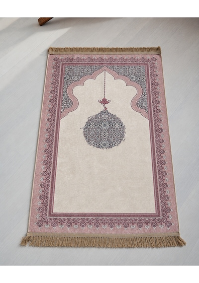 Mihrap Desenli İnce Kadife Seccade İpeksi Dokulu Pembe