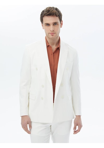 Kip Ekru Düz Slim Fit Takım Elbise Ekru