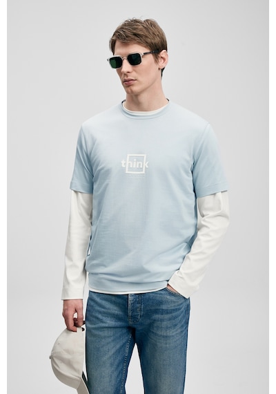 Lufian Thınk Modern Grafik T- Shirt Mavi Mavi 111020310100300