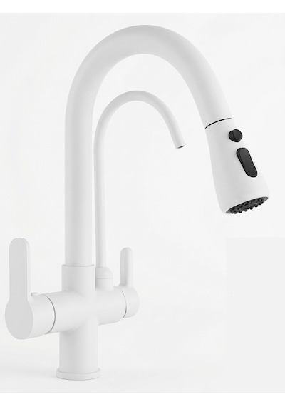 U Arıtmalı Uzayan Spiralli Mutfak Evi Ye Lavabo Bataryası Beyaz