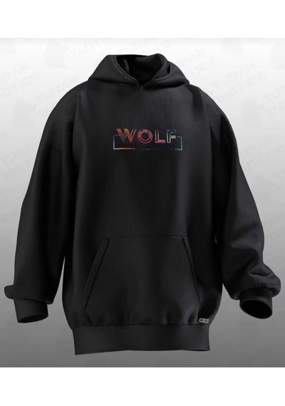 Hunors Sportswear & Company Wolf Baskılı Unisex Model Pamuklu Kapüşonlu Sweatshirt SIYAH