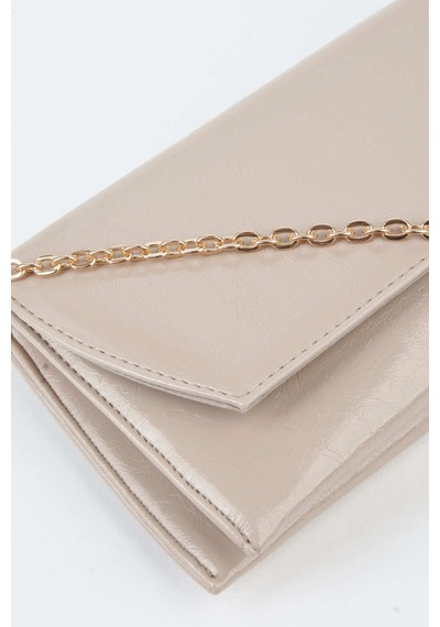 Vivaq Kadın Vizon Zarf Tasarım 2 Bölmeli Mini Zincir Askılı Çıt Çıt Kapama Clutch Ve El Çantası VİZON