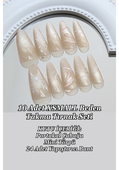 Xsmall Beden Uzun Stiletto Yılan Kabartmalı 10 Adet Takma Tırnak Seti T135 Yılan Kabartma
