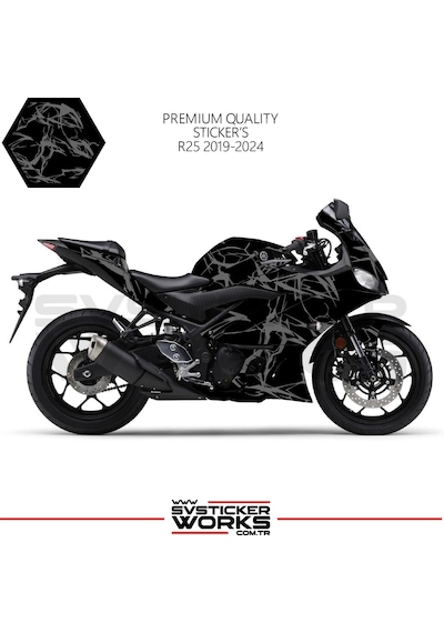 Yamaha R25 2019-2024 Kaplama Sticker Şimşek Yıldırım Motor Kaplama Modeli Hazır Kit 2019 / 2023 Uyumlu Gri