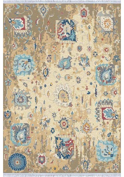 Bej Vintage Dokuma Pamuk Tabanlı Kaymaz Kilim Klm301n11