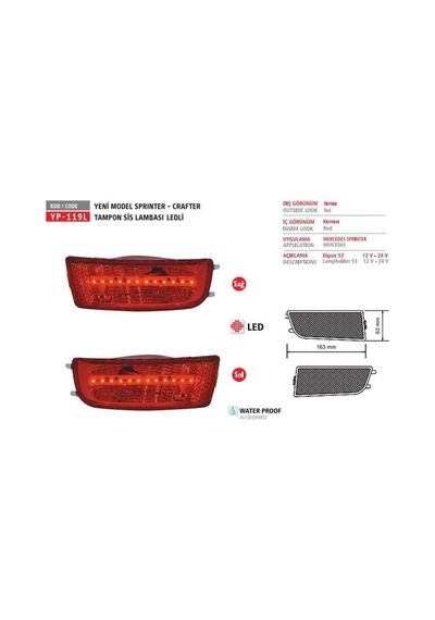 ARKA TAMPON REFLEKTORU SOL-SAG CRAFTER SPRINTER 06-16 LEDLI YUCEPLAST YP-119 L