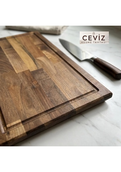 Nfzzstore Masif Ceviz Kesme Tahtası 50x30x4 Cm Ahşap Doğrama Ve Sunum Tahtası Kahverengi