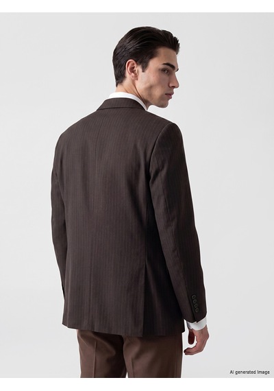 Lcw Busıness Kahverengi Regular Fit Çizgili Kruvaze Erkek Blazer Ceket
