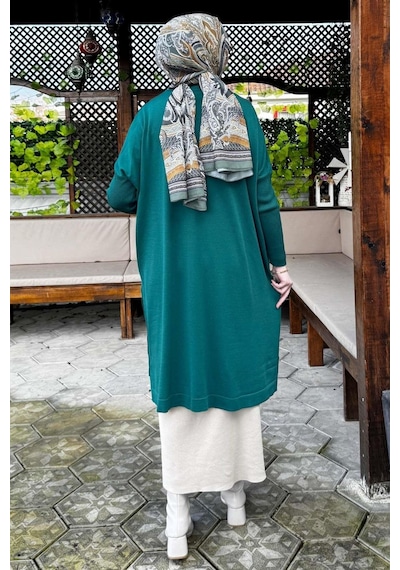 Rabia Şamlı Sevda Triko Tunik Zümrüt Çok Renkli