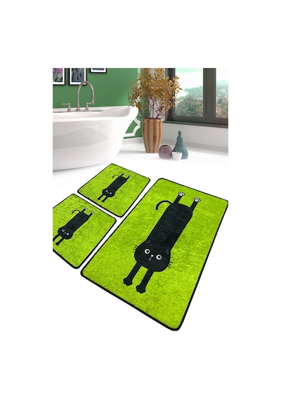 Comfort Yeşil Banyo Halısı Djt 3 Lü Set Banyo Halısı Paspas Yıkanabilir Kaymaz Çok Renkli