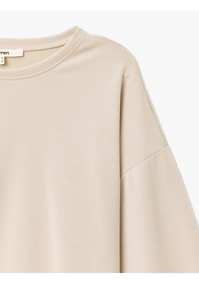 Koton Modal Kumaş Bisiklet Yaka Uzun Kollu Basic Sweatshirt Bej 5sak10112ek Ekru