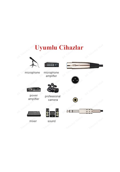 Xlr 3-Pin Dişi 6.35Mm Stereo Fiş Korumalı Mikrofon Kablosu-3Metre