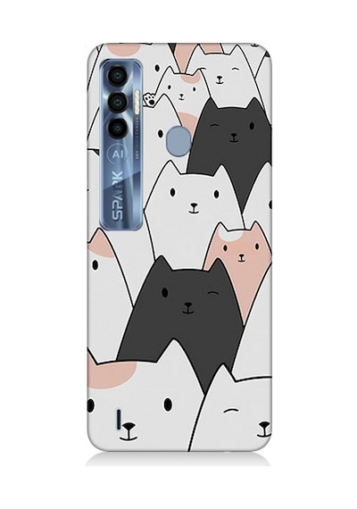 Tecno Spark 7 Pro Uyumlu Silikon Kılıf Gülen Mutlu Kediler